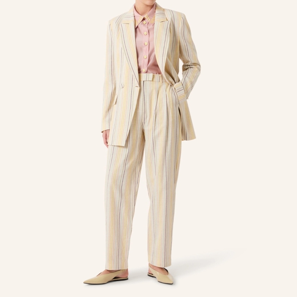 Malej 2pc Striped Cream and Light Yellow Women's Pantsuit Size S